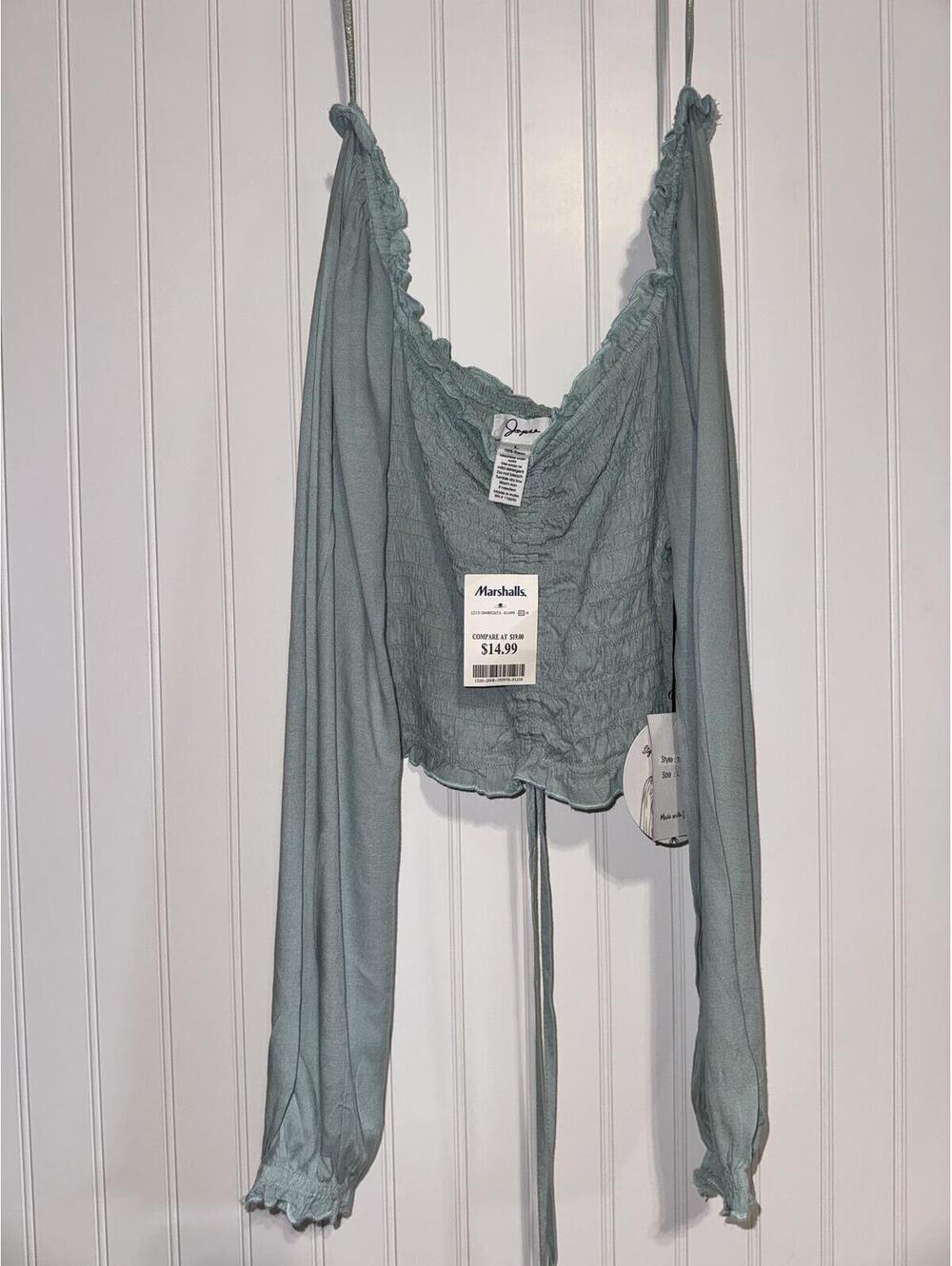 Japna Light Blue Long Sleeve Smocked Top Size L